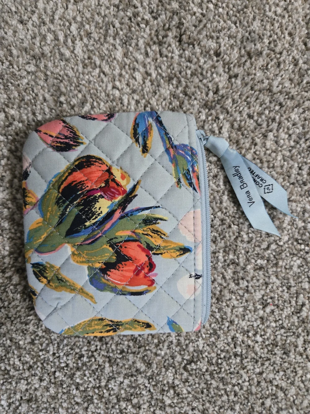 Vera Bradley Light Blue Quilted Floral Zip Pouch